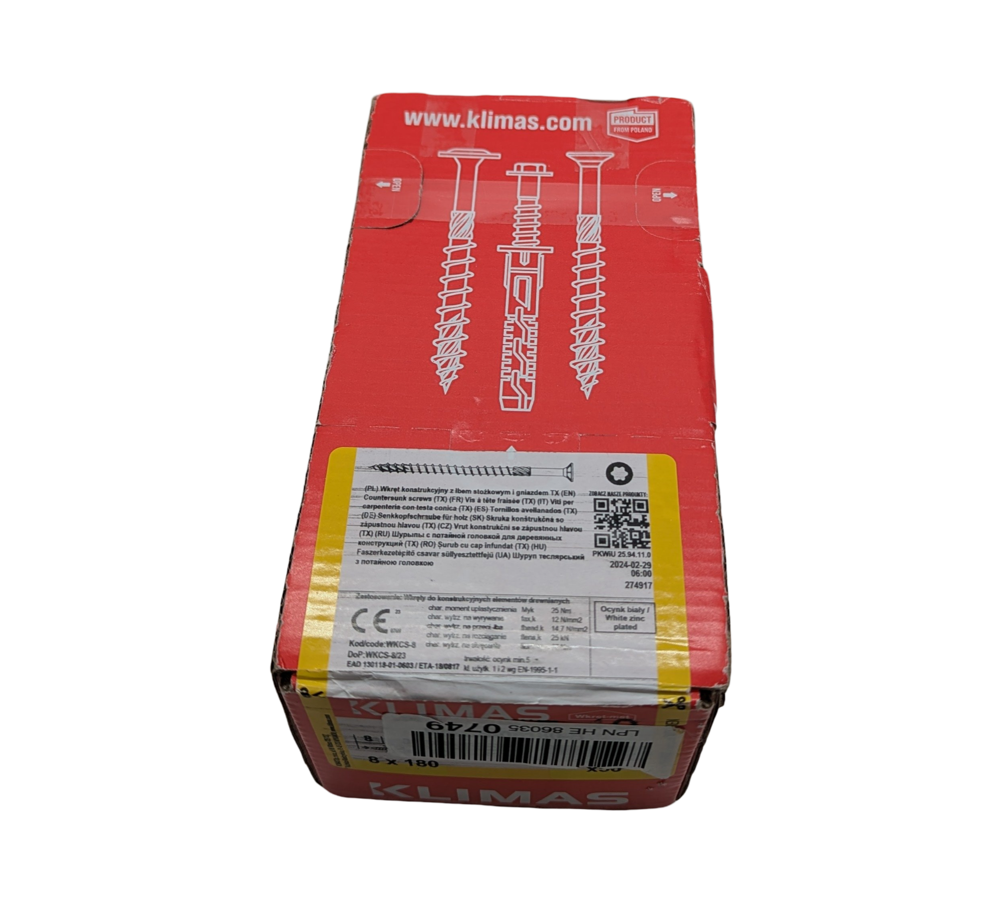 KLIMAS Holzschrauben Torx Set Senkkopf Universalschrauben Weiß Zink