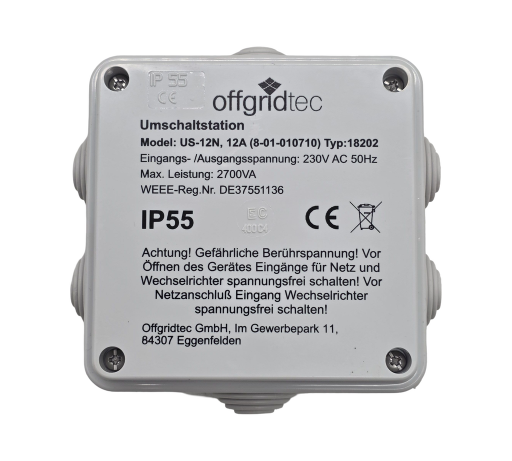 Offgridtec US230/12 Umschaltstation Netzvorrang USV 12A 2700W 230VAC
