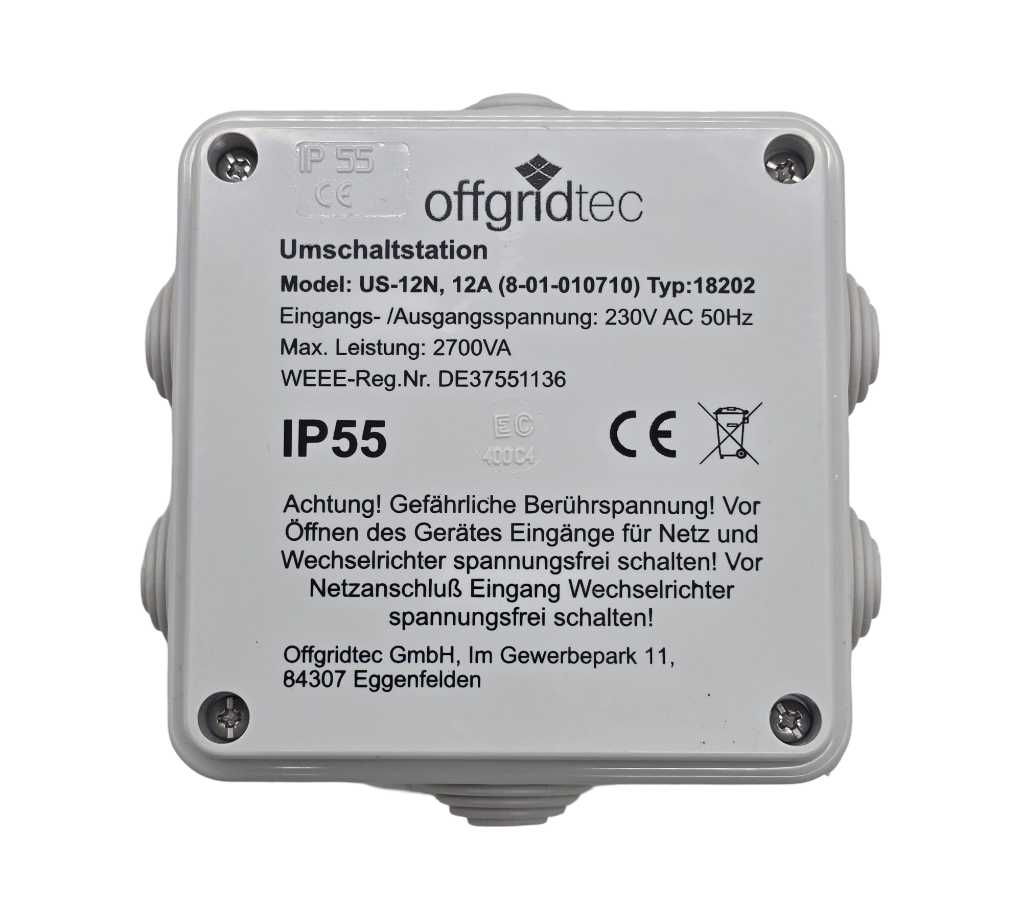 Offgridtec US230/12 Umschaltstation Netzvorrang USV 12A 2700W 230VAC
