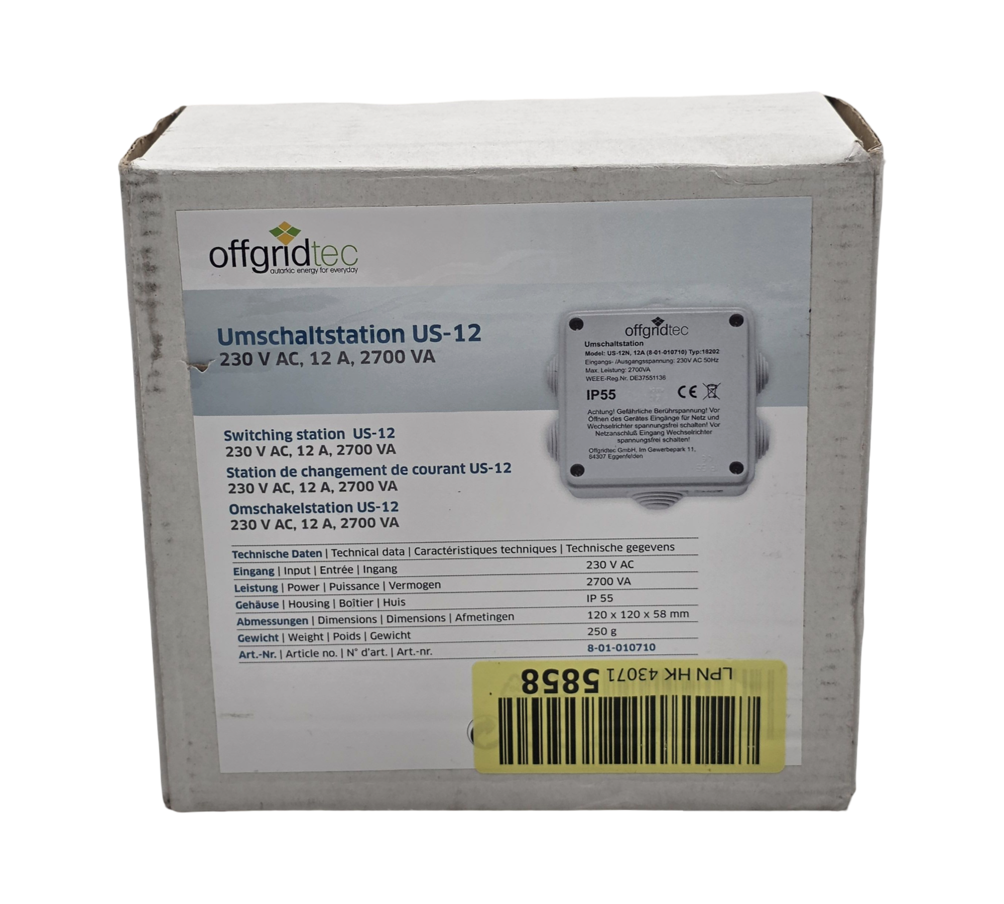 Offgridtec US230/12 Umschaltstation Netzvorrang USV 12A 2700W 230VAC