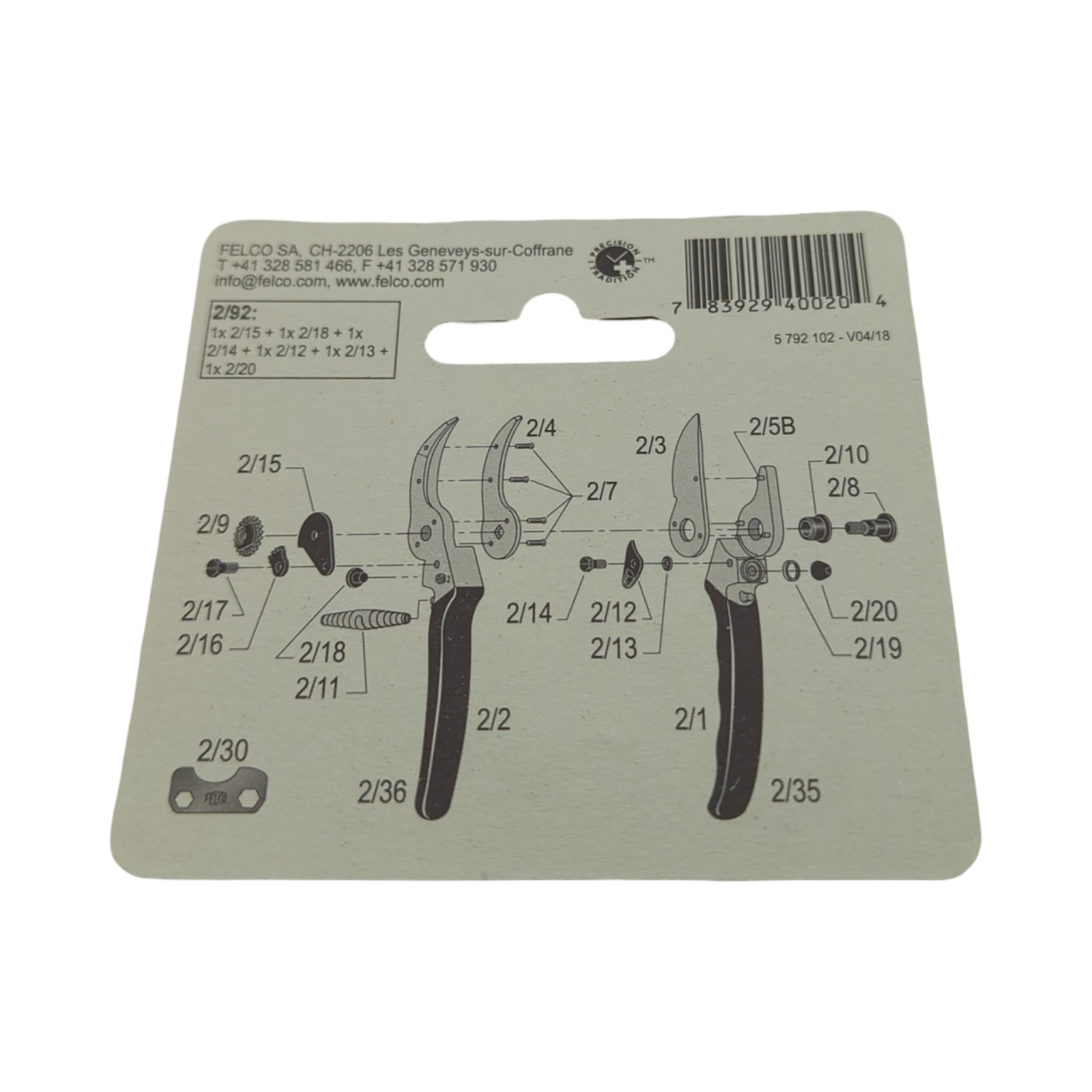 --F--FELCO 2/92 Repair Kit Locking Catch Pruning Shears F2-F50 Accessories Assembly