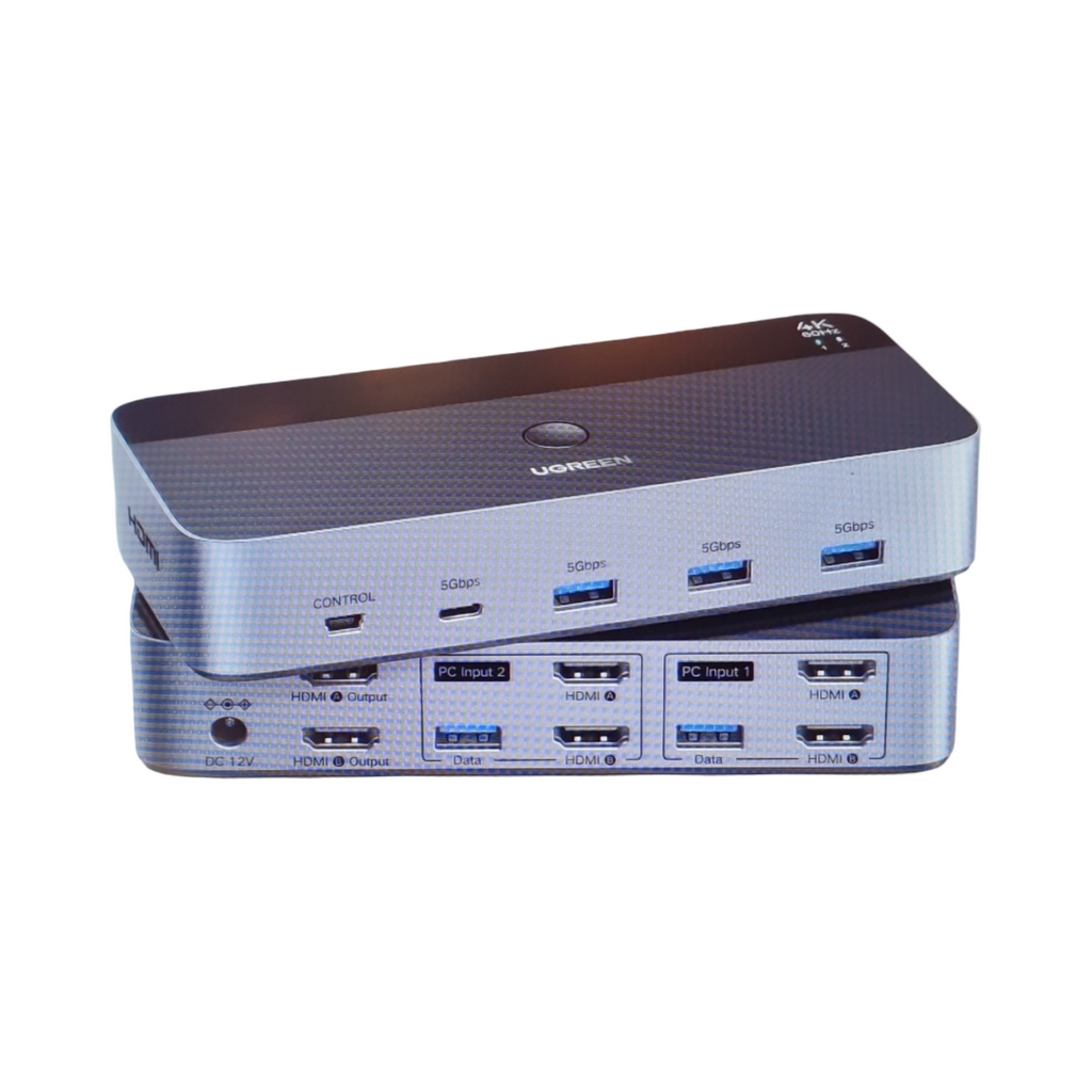 UGREEN KVM Switch HDMI 2 Eingänge 2 Ausgänge 4K 60Hz Doppelanzeige 4 USB Ports 3A1C 5Gbps