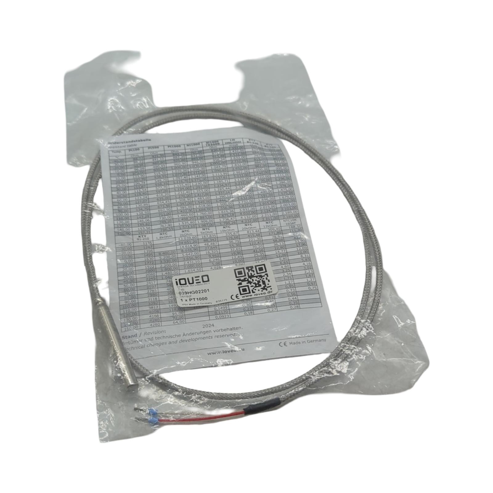 iOVEO 039HG02201 Rauchgasfühler Temperaturfühler Kollektorfühler bis 400°C mit GLS-Anschlussleitung PT1000 Sensor