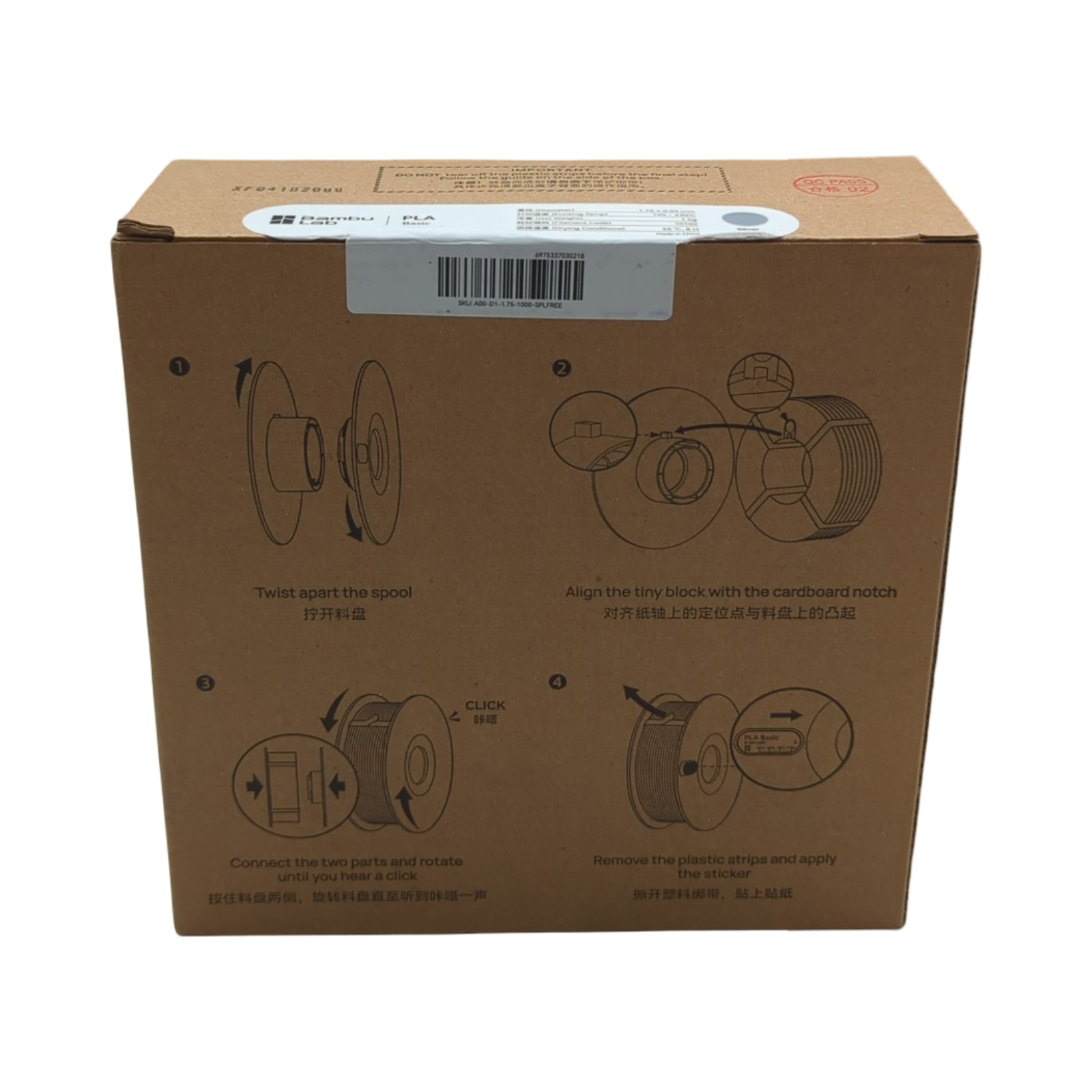 Bambu Lab PLA 3D-Drucker-Filament 1,75 mm maßgenau schnelles Drucken RFID kein Verziehen