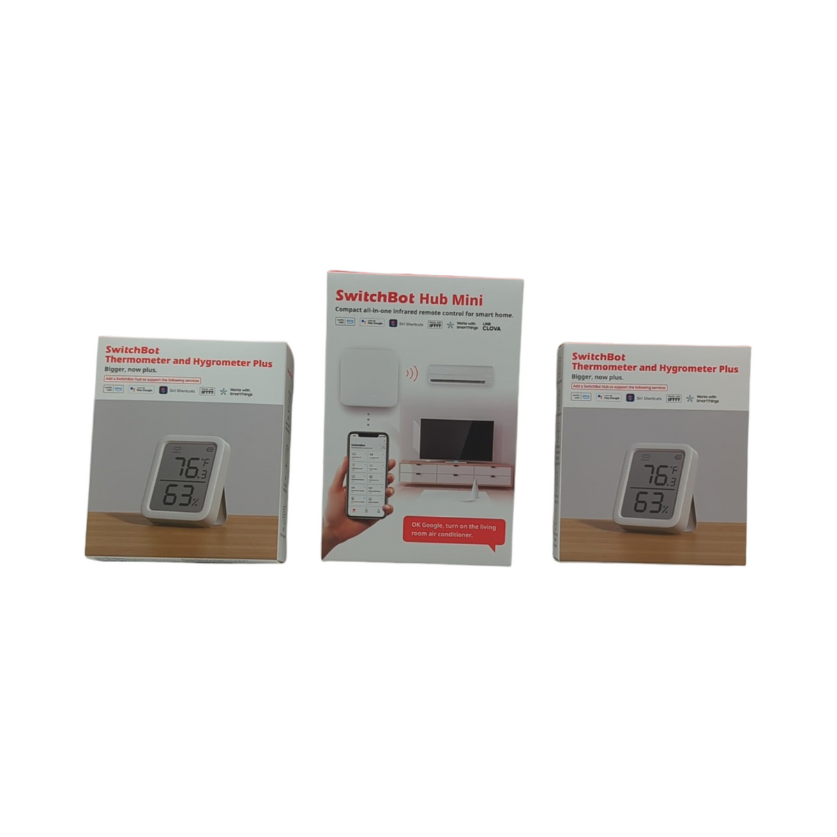 SwitchBot Thermometer Hygrometer Set Innen Digital Bluetooth mit Hub Mini und App Datenspeicherung 2er Pack