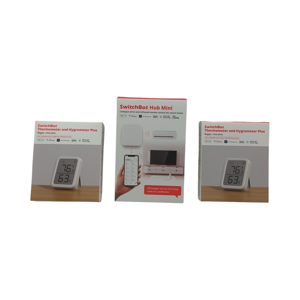 SwitchBot Thermometer Hygrometer Set Innen Digital Bluetooth mit Hub Mini und App Datenspeicherung 2er Pack