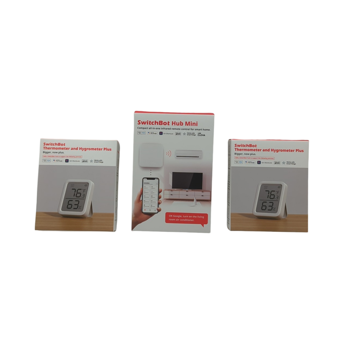 SwitchBot Thermometer Hygrometer Set Innen Digital Bluetooth mit Hub Mini und App Datenspeicherung 2er Pack