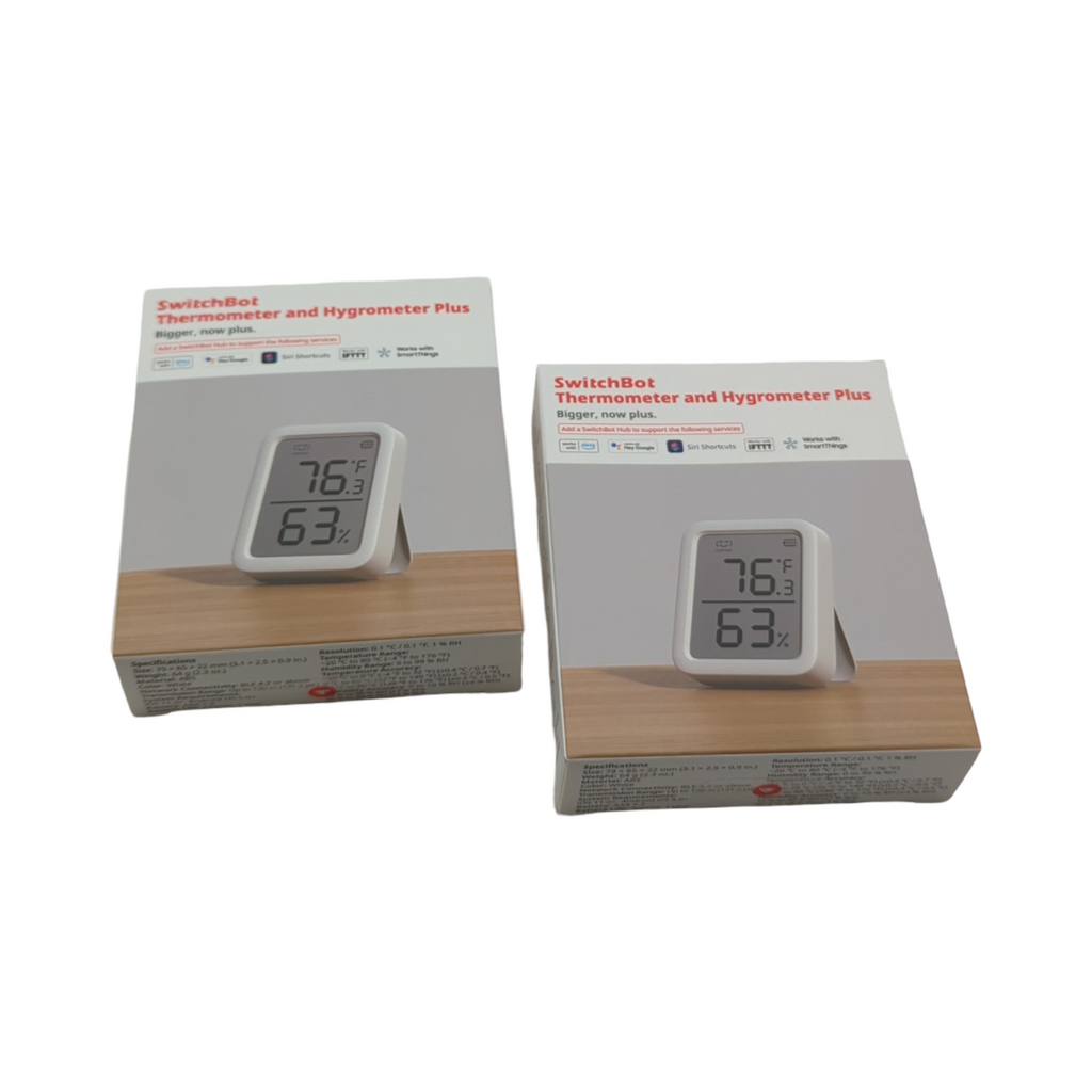 SwitchBot Thermometer Hygrometer Set Innen Digital Bluetooth mit Hub Mini und App Datenspeicherung 2er Pack