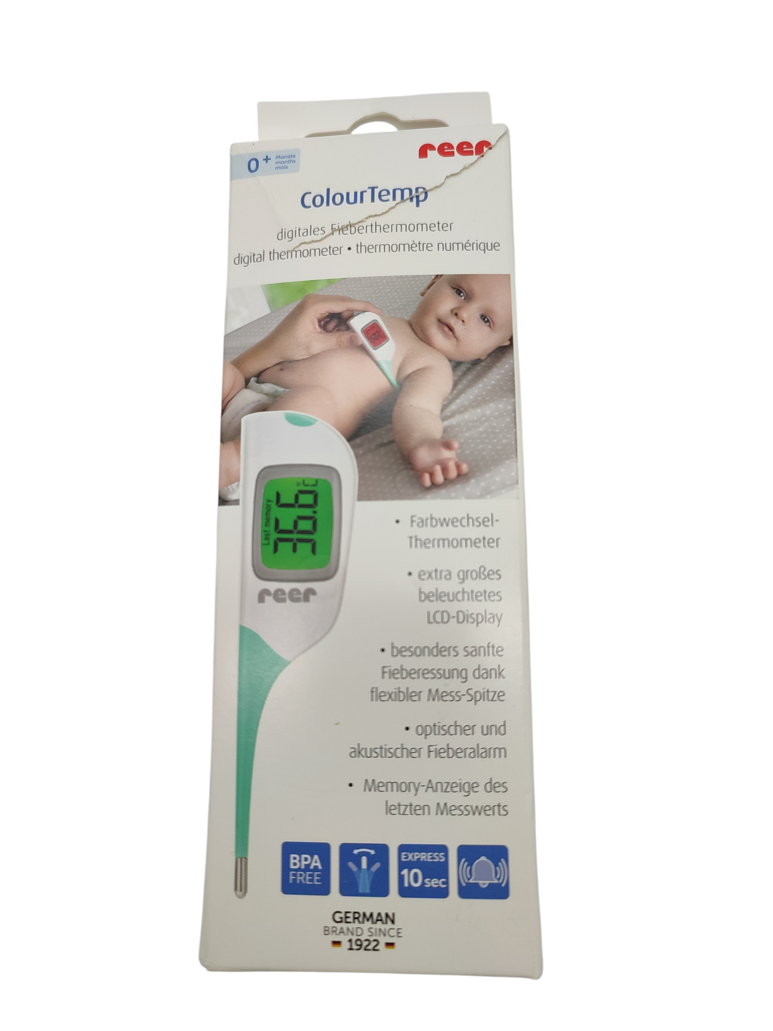 Reer Digitales Fieberthermometer ColourTemp Baby großes Display Fieberalarm