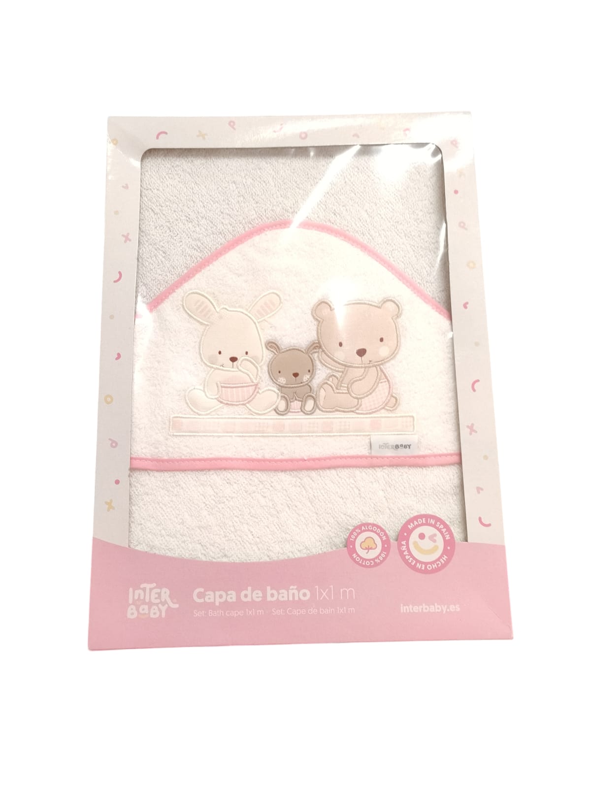 Interbaby 01080-12 Baby Kapuzenbadetuch Love weiß rosa
