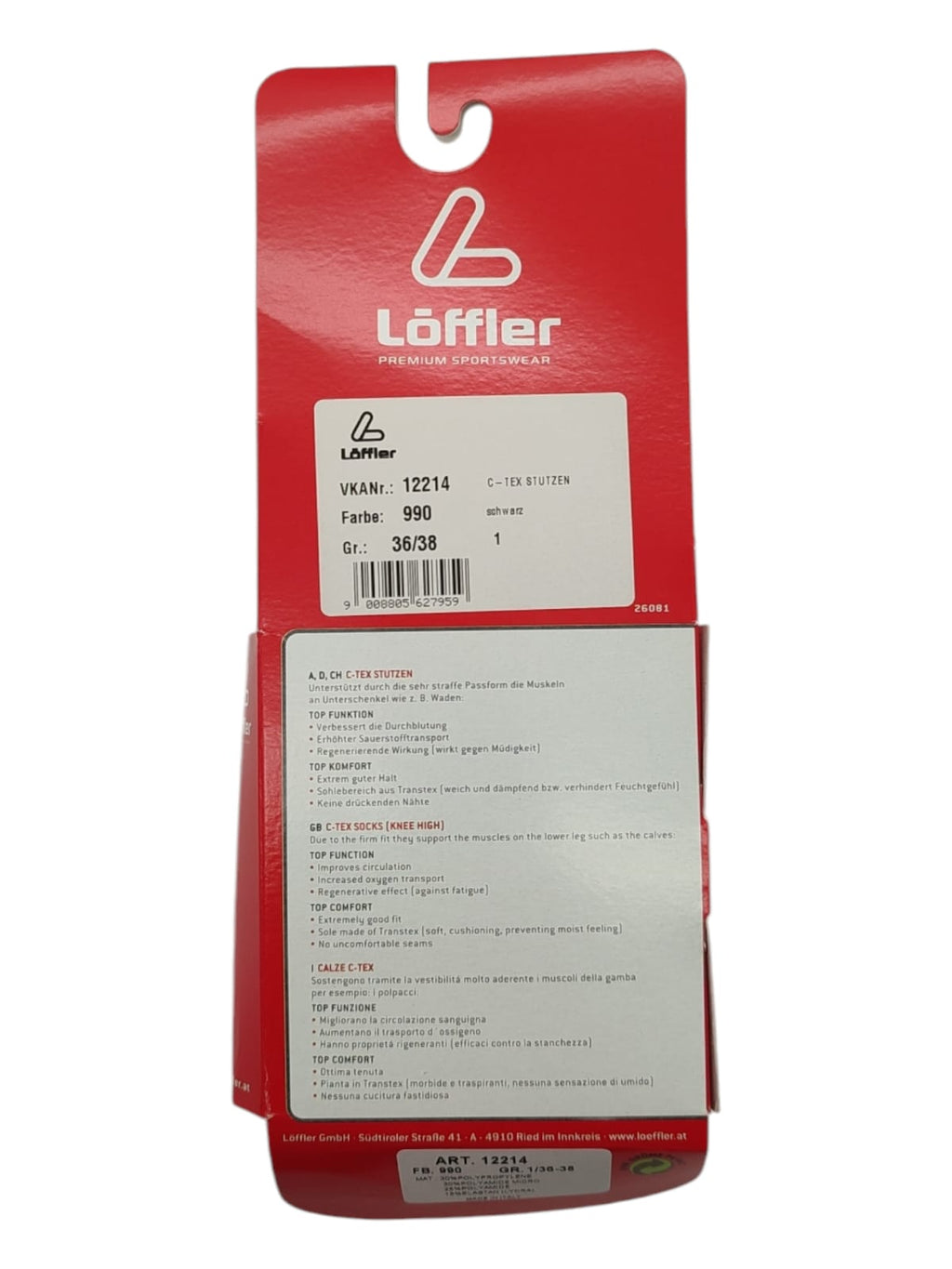 Löffler Herren Socken C-TEX Stutzen Größe 36-38 schwarz