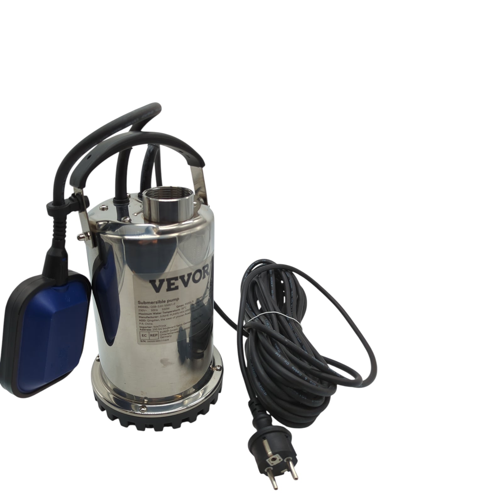 VEVOR Tauchpumpe elektrisch Garten Teich Brunnen 550W 1,5A Schmutzwasser