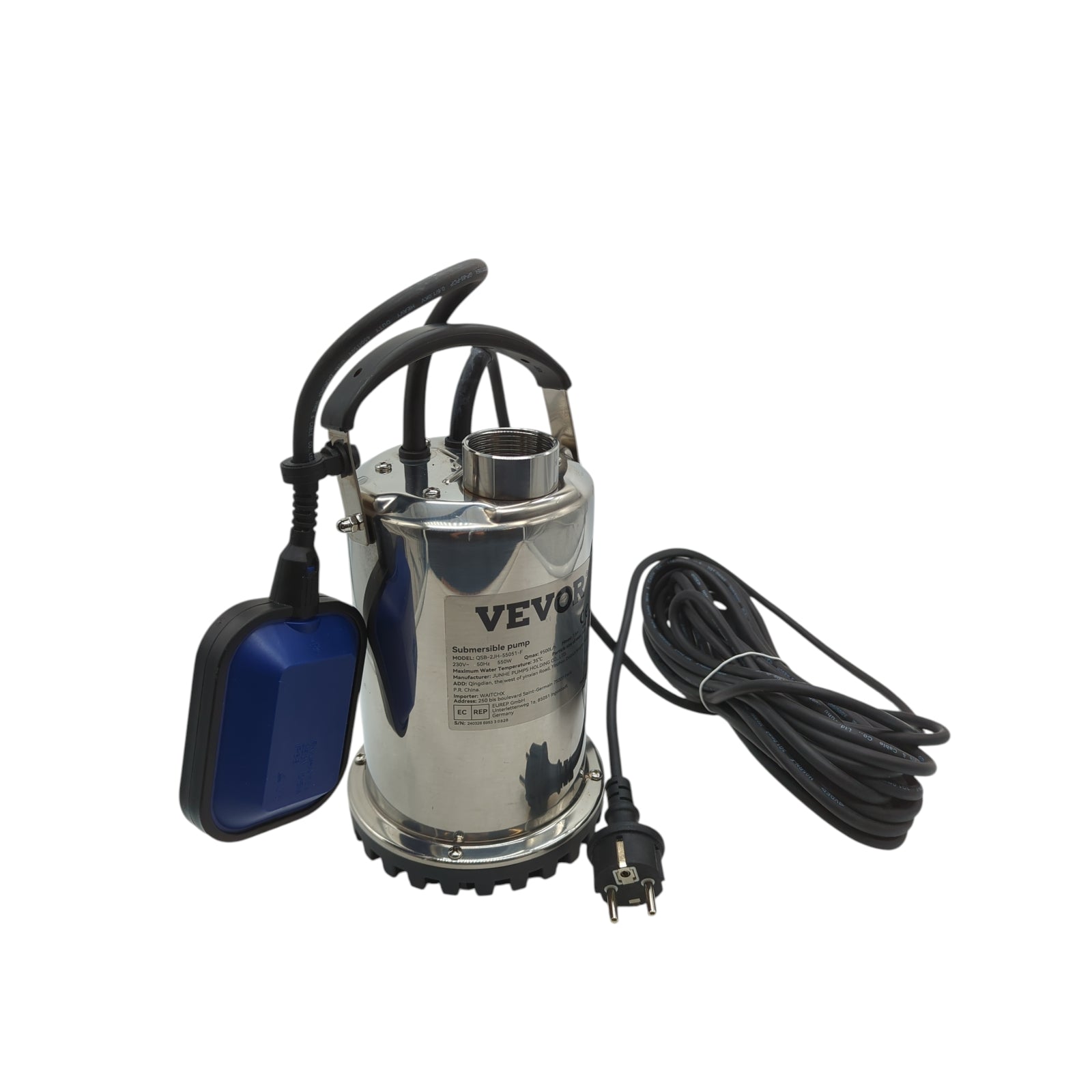 VEVOR Tauchpumpe elektrisch Garten Teich Brunnen 550W 1,5A Schmutzwasser
