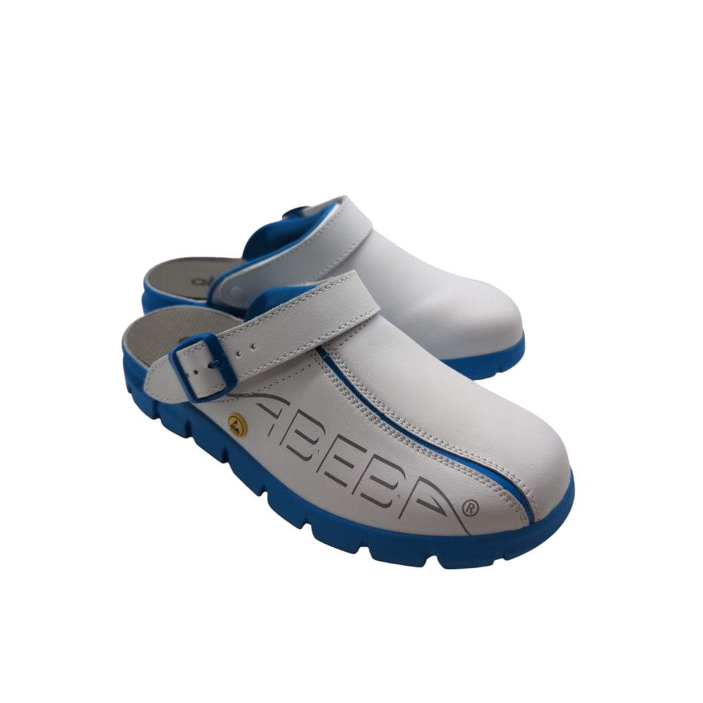 ABEBA 37312 ESD Dynamic Clogs Arbeitsschuhe, weiß blau, Größe 42