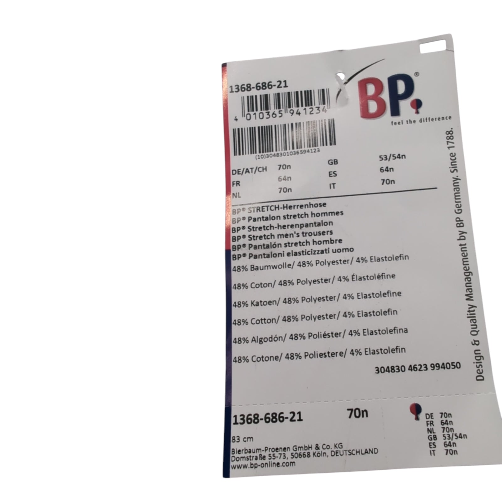 BP Med 1368-686-21 Herrenhose Stretch-Mischgewebe normale Passform 70n
