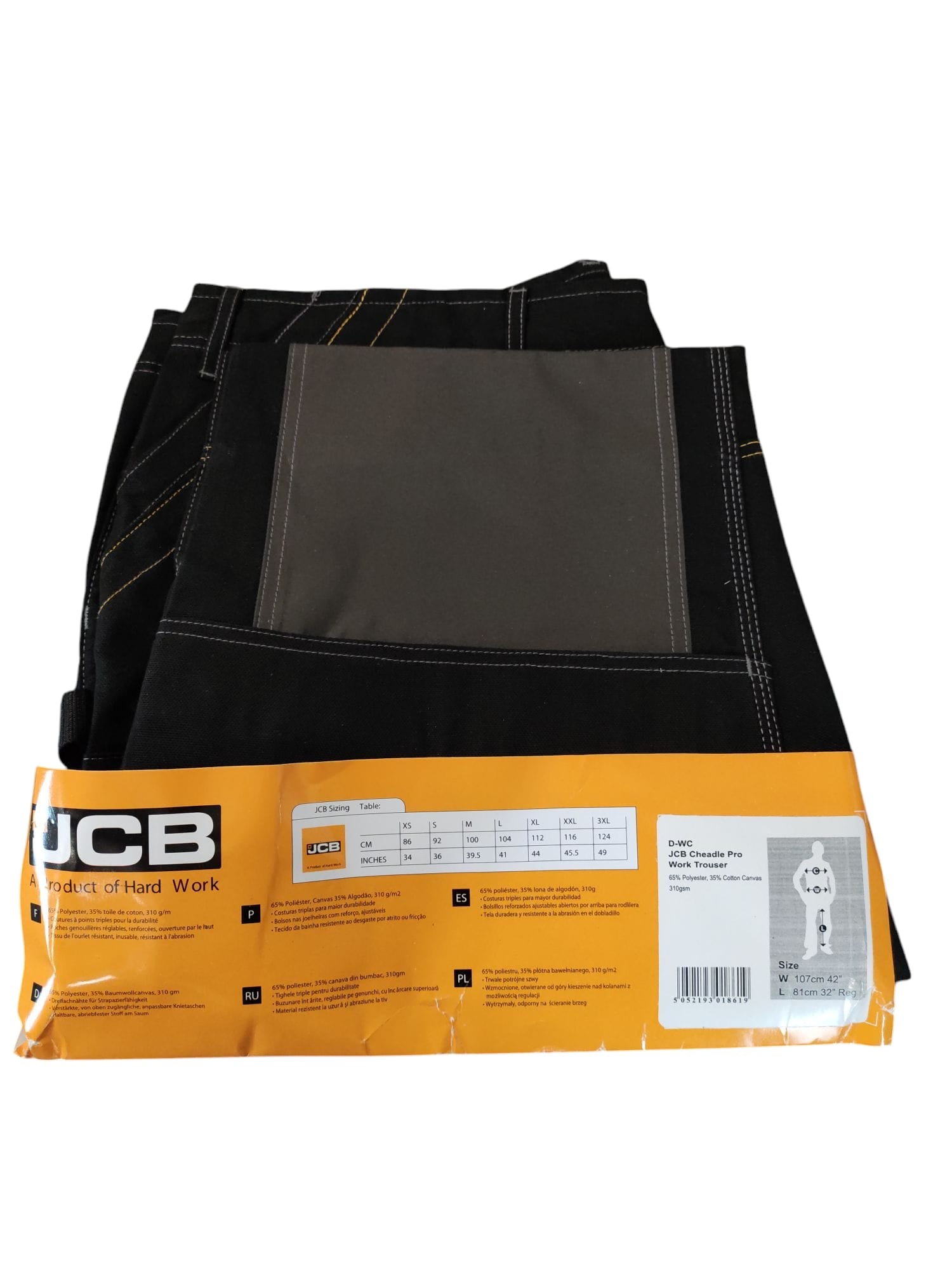 JCB Mens Trade Cheadle 32 Leg bekämpfen arbeiten Hose Schwarz W107cm 42 L81cm 32