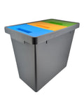 POLYMAX Mülleimer mit drei Fächern für die getrennte Müllsammlung, grau/gelb/blau/grün