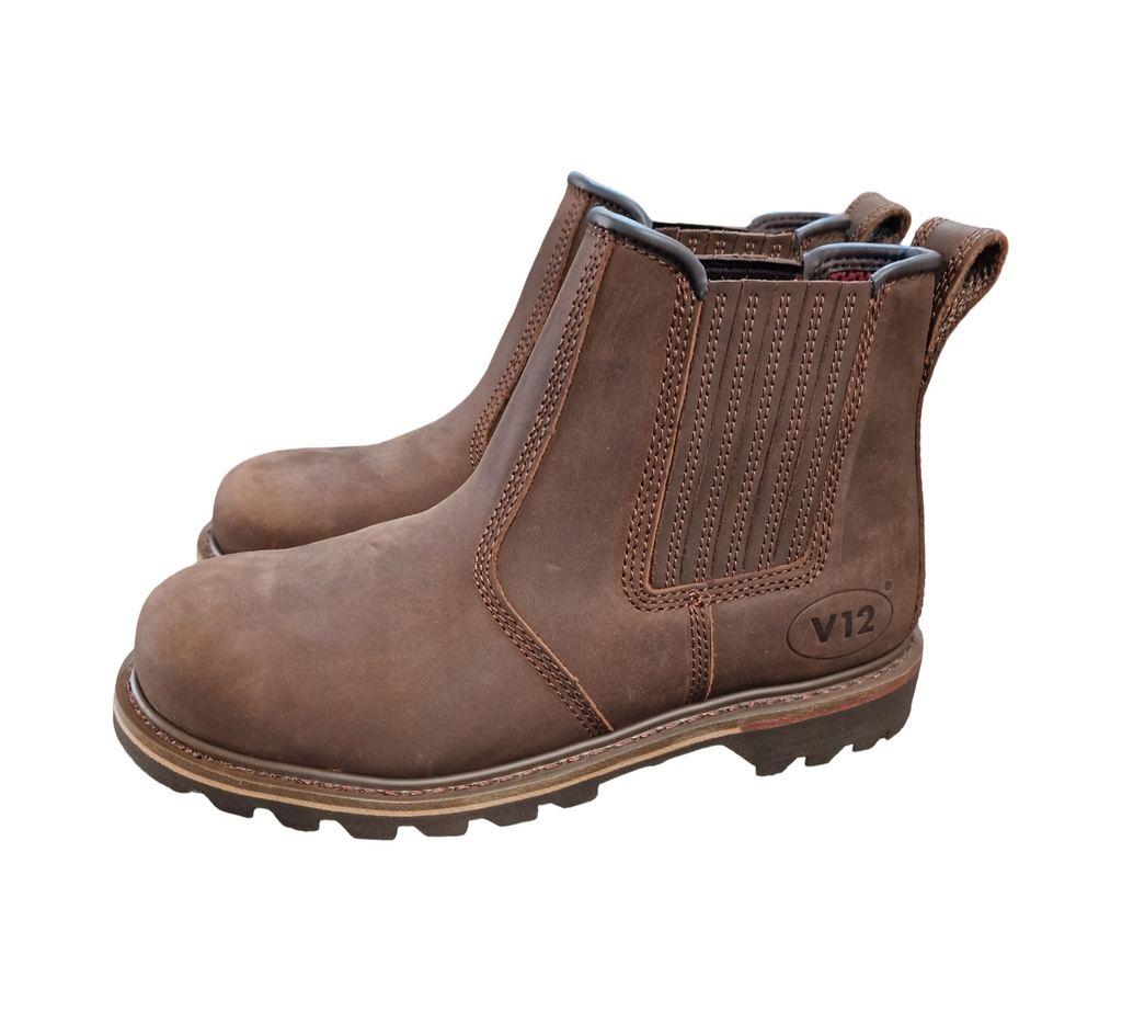 V12 Rawhide, Sicherheitsstiefel aus geöltem Leder, Größe 09 UK 43 EU, braun