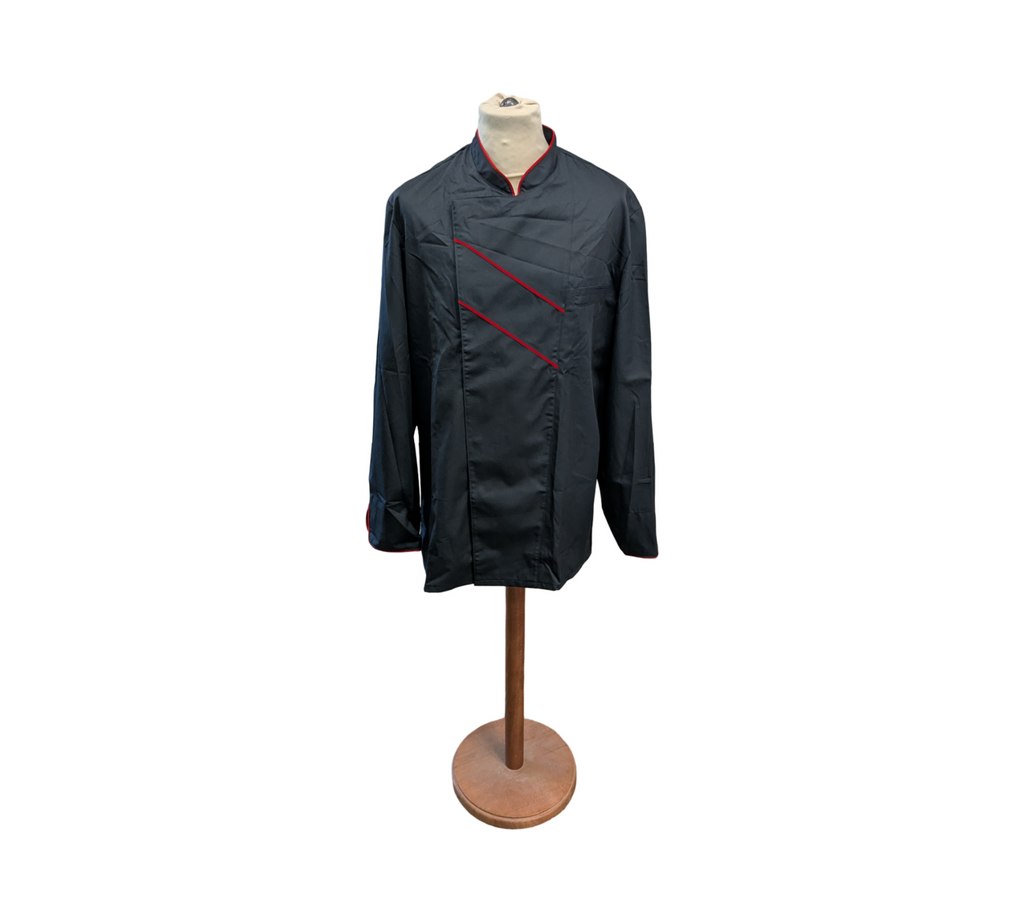 BP Gourmet Kochjacke Langarm Belüftungsschlitze Gr. 54 Schwarz Rot