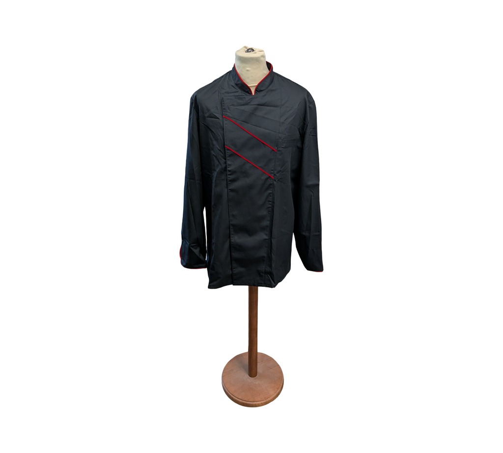 BP Gourmet Kochjacke Langarm Belüftungsschlitze Gr. 54 Schwarz Rot