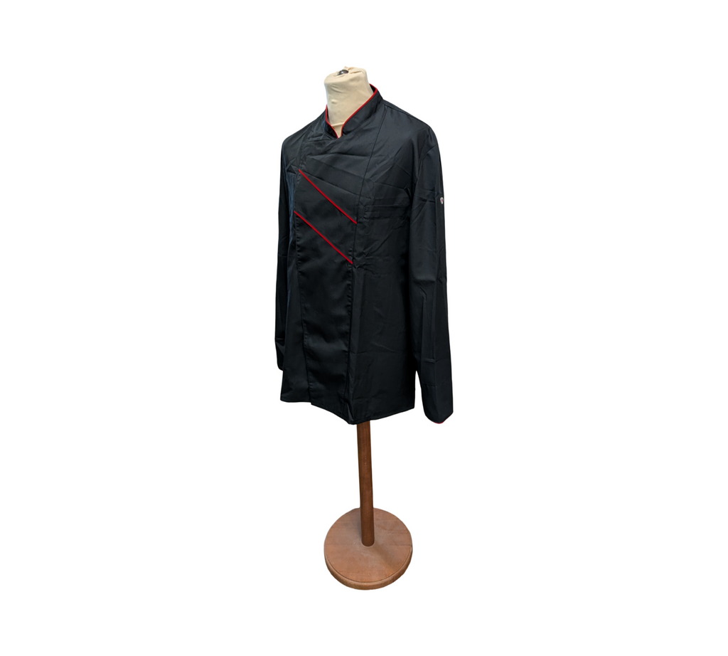 BP Gourmet Kochjacke Langarm Belüftungsschlitze Gr. 54 Schwarz Rot