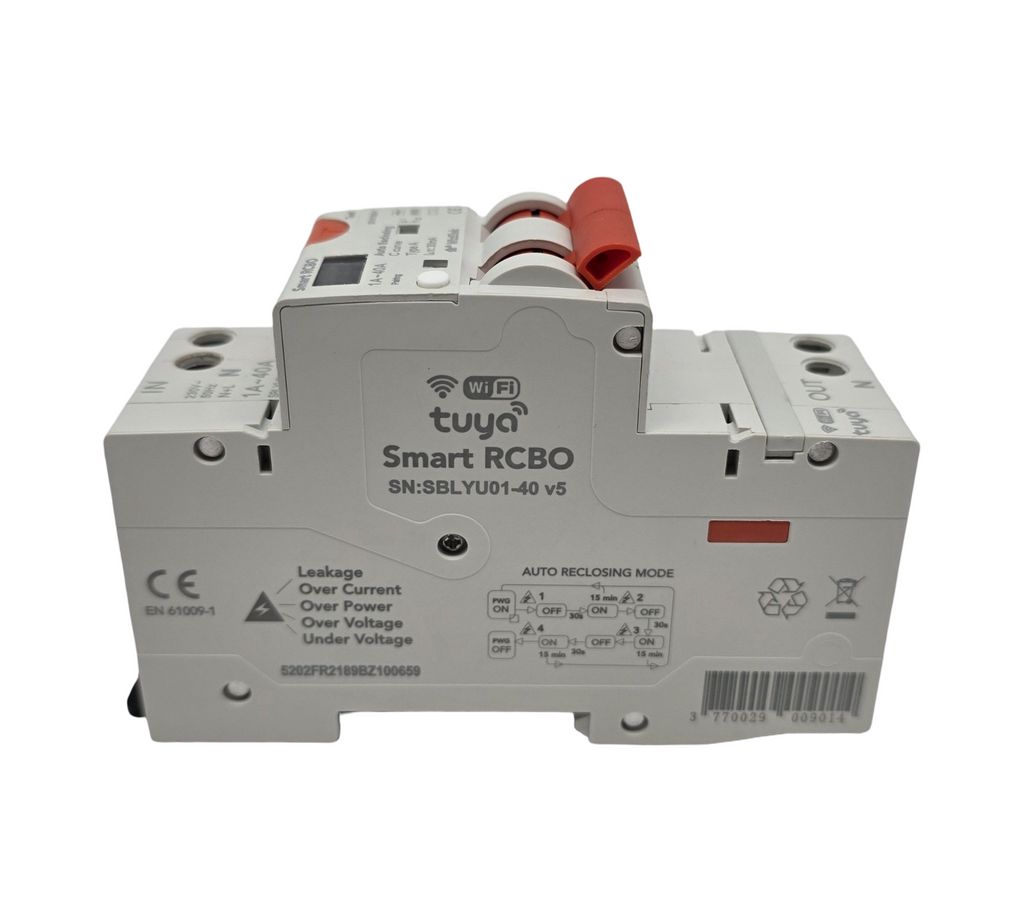 Differentialschalter RCBO 30 mA Typ A AC Wi-Fi Tuya, automatische Rückstellung, Abschaltung Überstrom 1/40 A, Leistung 0/9 kW