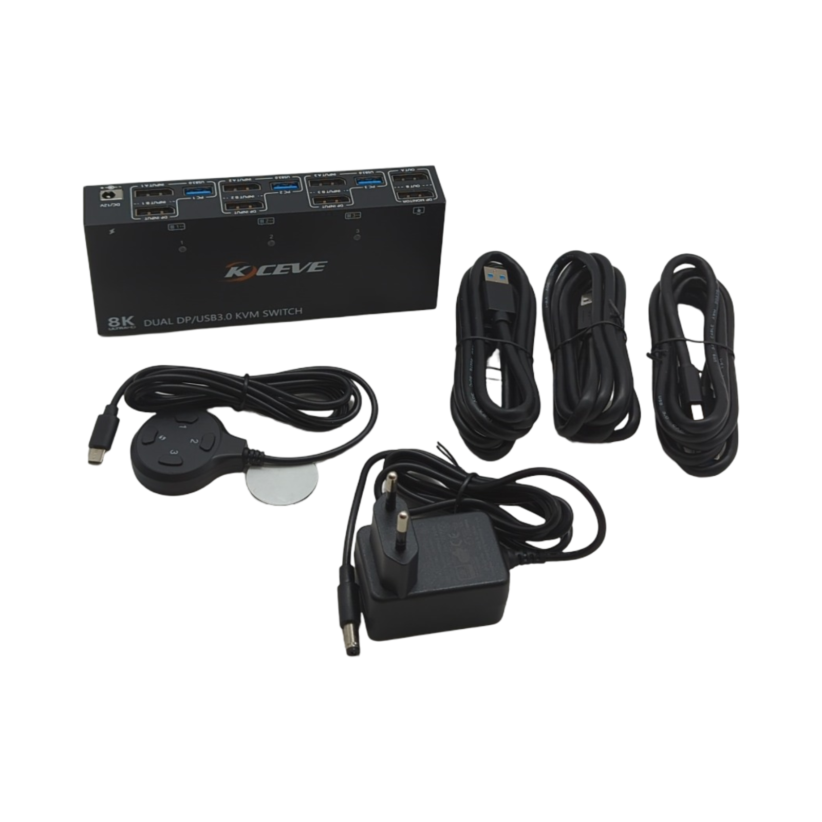 KVM Switch 8K 30Hz 3 PCs 2 Monitore Displayport 4K 144Hz 4 USB 3.0 kabelgebundene Fernbedienung