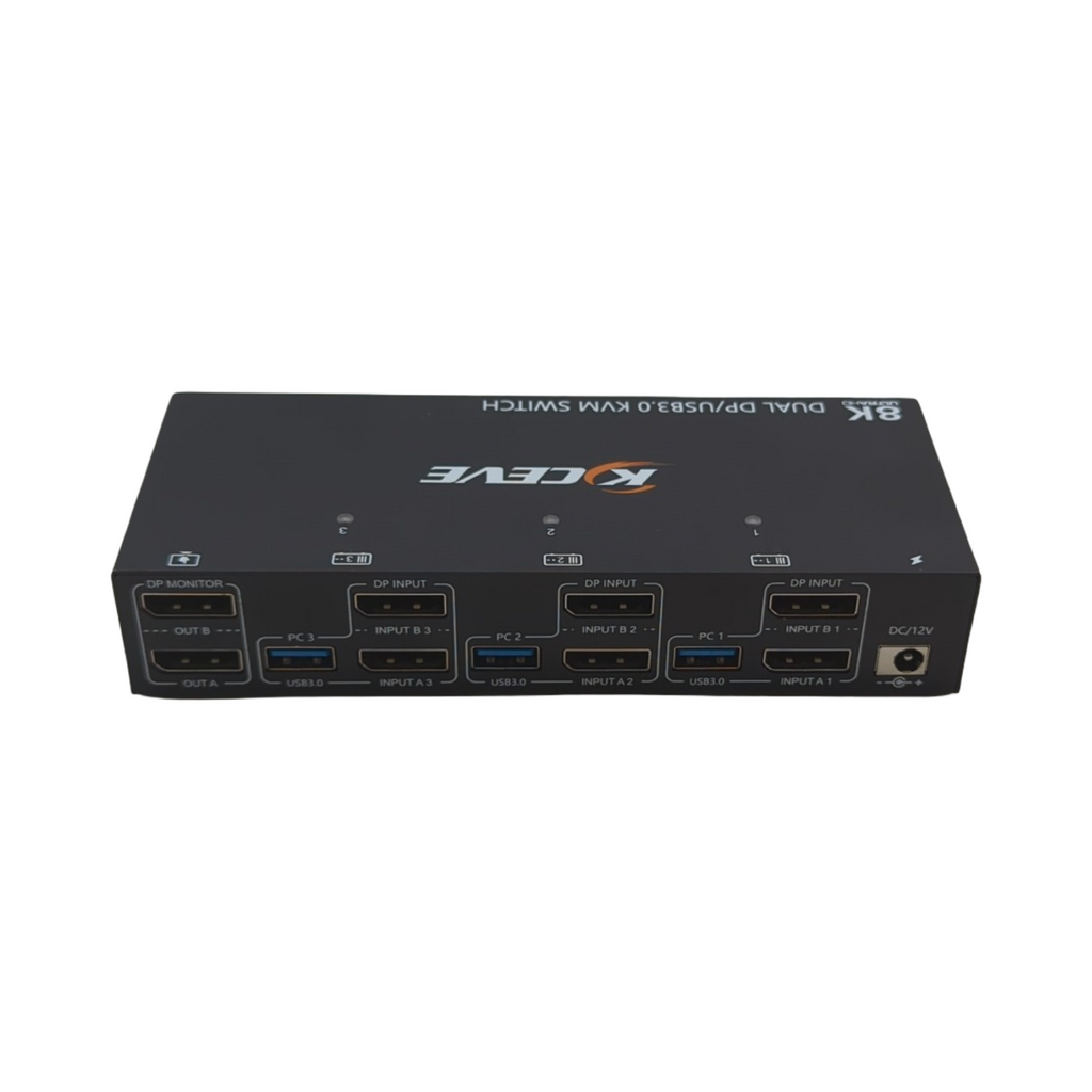 KVM Switch 8K 30Hz 3 PCs 2 Monitore Displayport 4K 144Hz 4 USB 3.0 kabelgebundene Fernbedienung