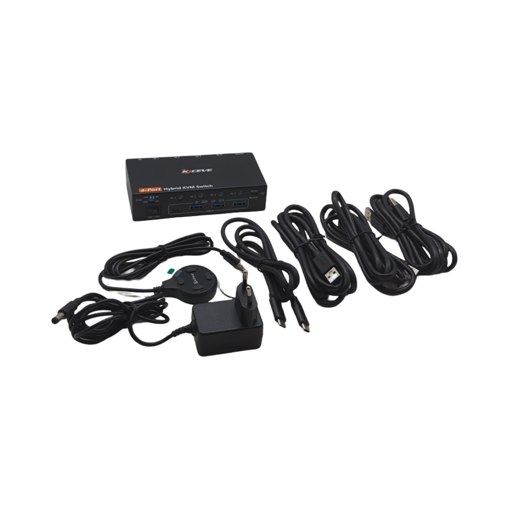 KVM Switch 4K 60Hz Umschalter für 1 Monitor 4 PCs USB C DisplayPort HDMI mit 4 USB 3.0 Ports Desktop-Controller