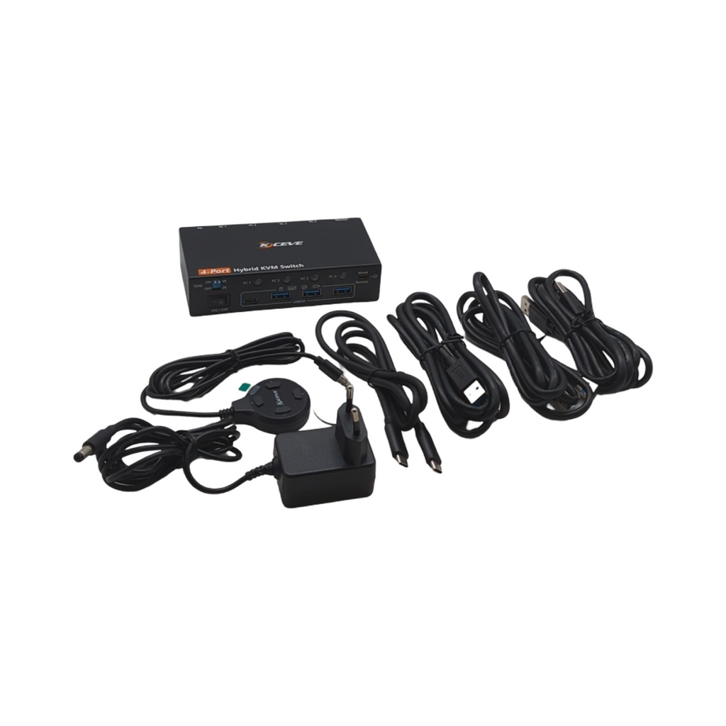 KVM Switch 4K 60Hz Umschalter für 1 Monitor 4 PCs USB C DisplayPort HDMI mit 4 USB 3.0 Ports Desktop-Controller
