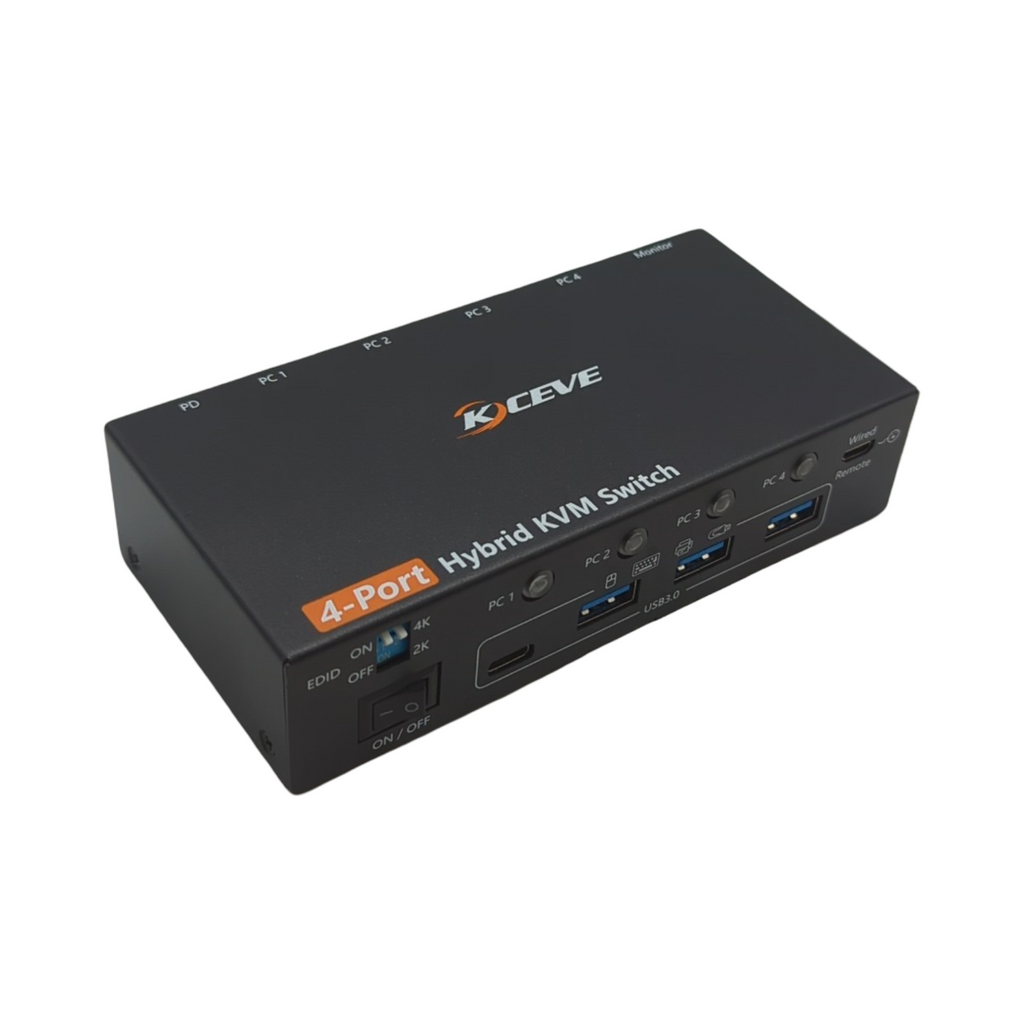 KVM Switch 4K 60Hz Umschalter für 1 Monitor 4 PCs USB C DisplayPort HDMI mit 4 USB 3.0 Ports Desktop-Controller