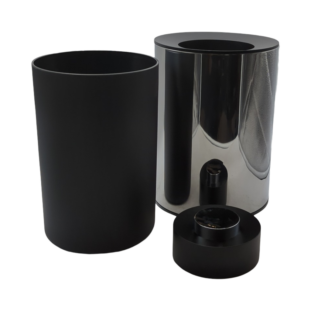 PLAN Mülleimer 5l Chrom Metall mit Inneneimer und Deckel Schwarz H28,8cm Ø21cm Standmodell