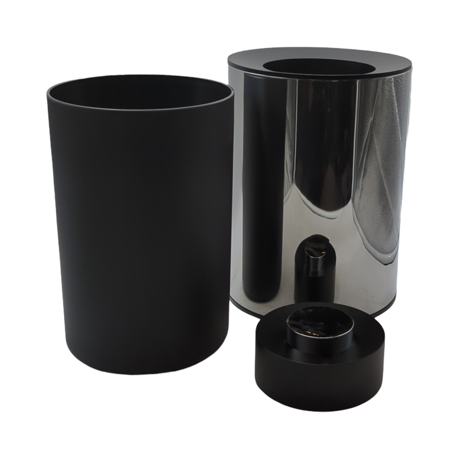 PLAN Mülleimer 5l Chrom Metall mit Inneneimer und Deckel Schwarz H28,8cm Ø21cm Standmodell