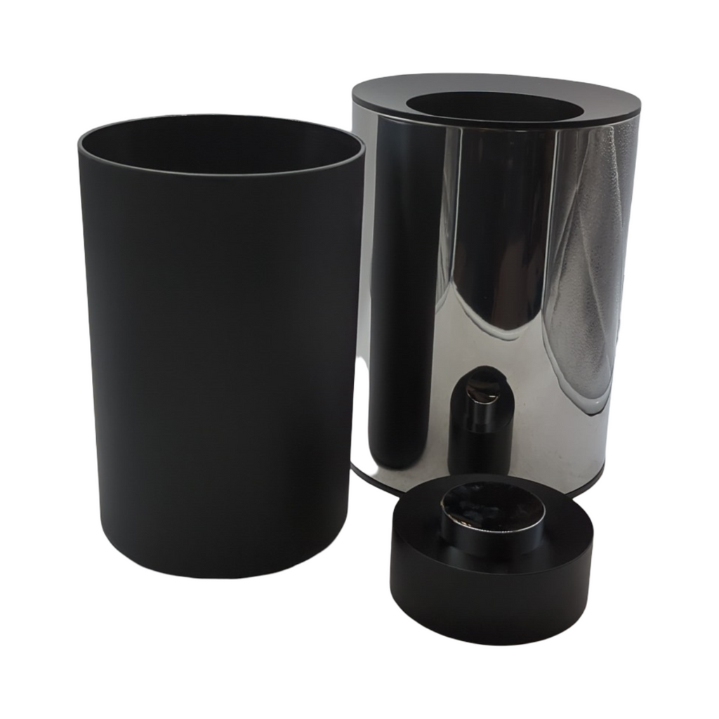 PLAN Mülleimer 5l Chrom Metall mit Inneneimer und Deckel Schwarz H28,8cm Ø21cm Standmodell