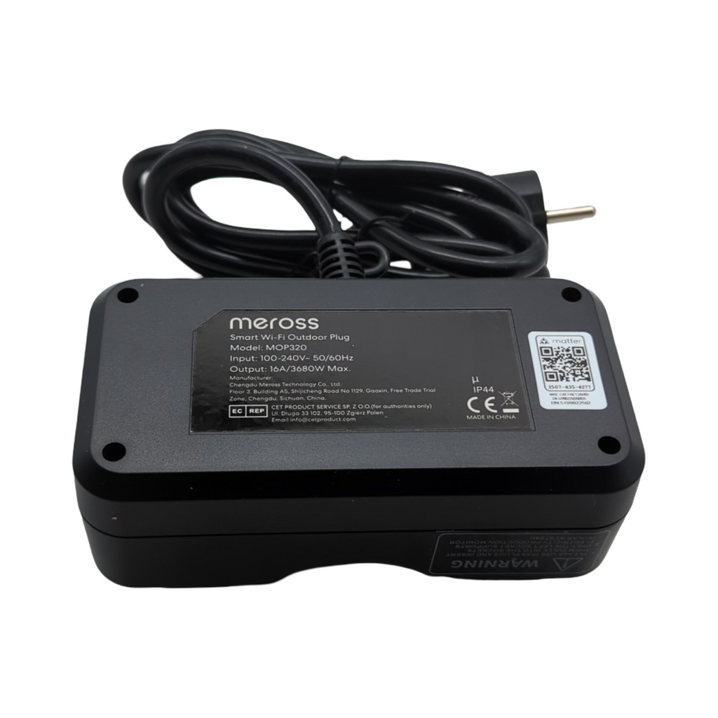 Meross Matter WLAN Outdoor Steckdose mit Strommessung wasserdicht IP44 für Balkonkraftwerk