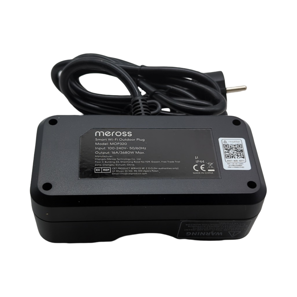 Meross Matter WLAN Outdoor Steckdose mit Strommessung wasserdicht IP44 für Balkonkraftwerk