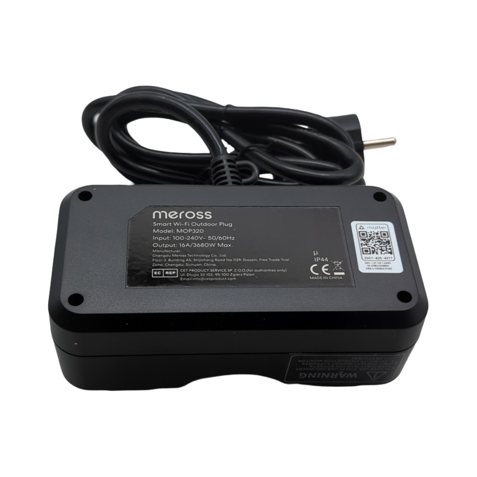 Meross Matter WLAN Outdoor Steckdose mit Strommessung wasserdicht IP44 für Balkonkraftwerk