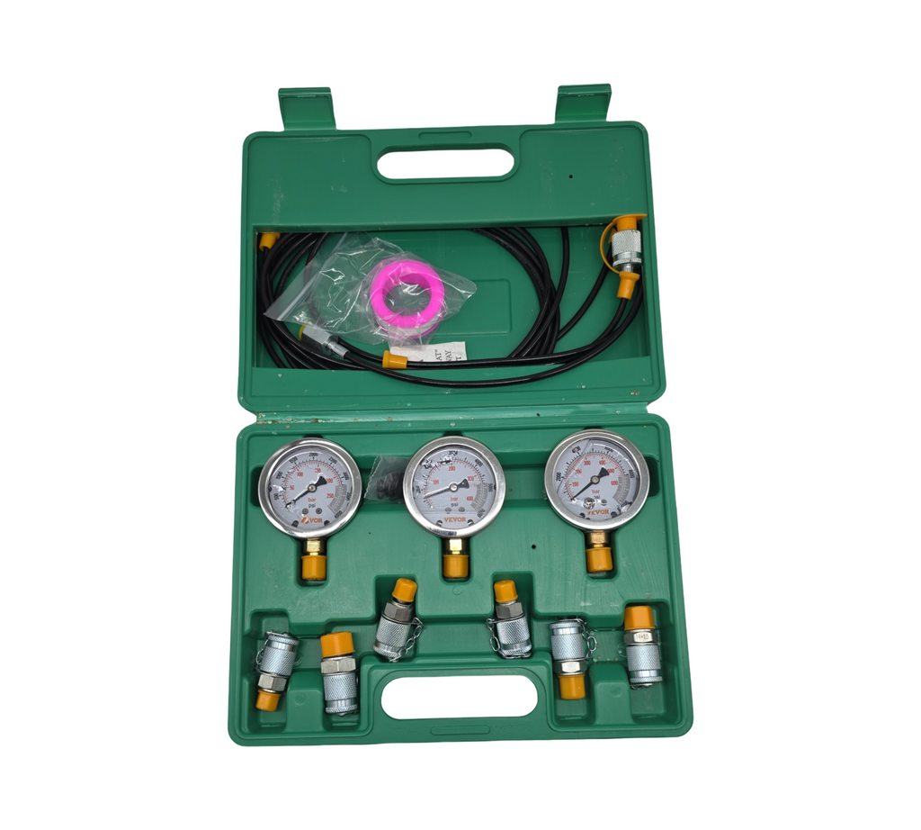 VEVOR Hydraulikdruck-Testset Manometer-Set 250/400/600 bar 3 Messgeräte 6 Testkupplungen 3 Testschläuche für Bagger