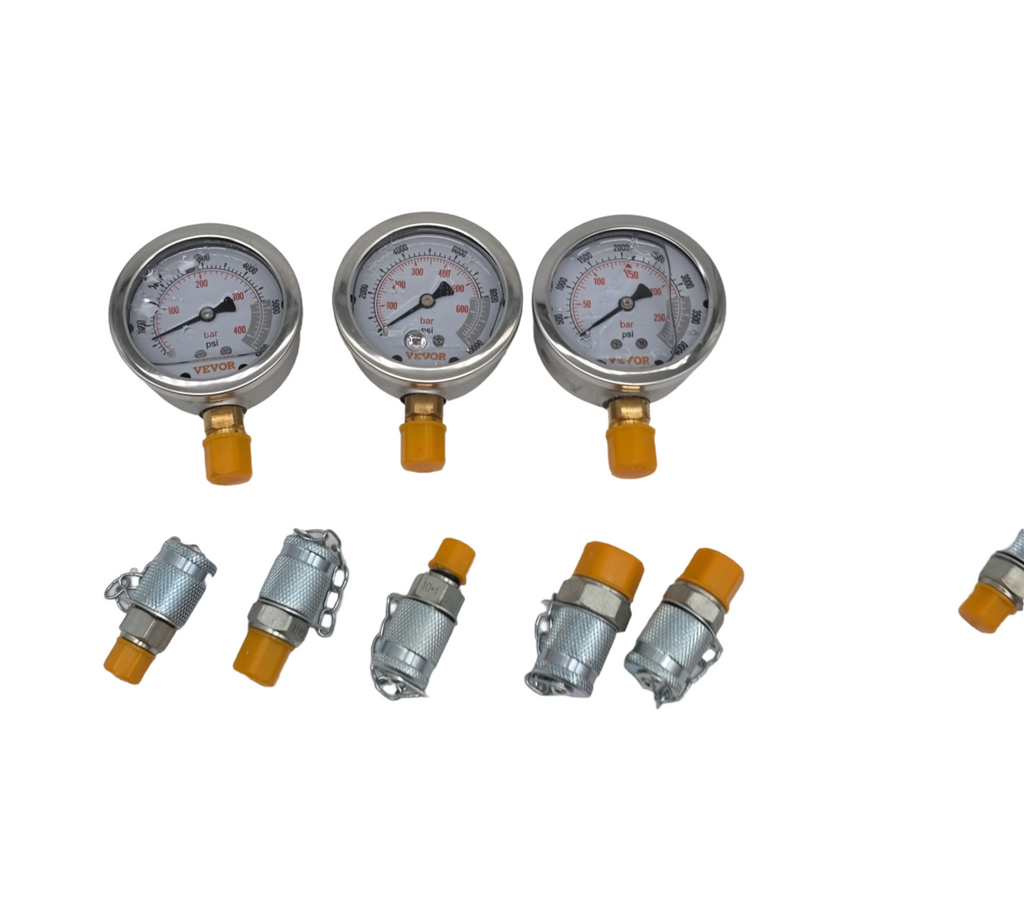 VEVOR Hydraulikdruck-Testset Manometer-Set 250/400/600 bar 3 Messgeräte 6 Testkupplungen 3 Testschläuche für Bagger