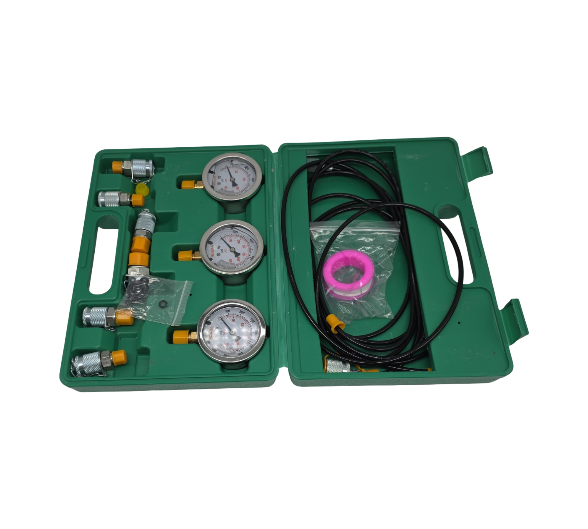VEVOR Hydraulikdruck-Testset Manometer-Set 250/400/600 bar 3 Messgeräte 6 Testkupplungen 3 Testschläuche für Bagger
