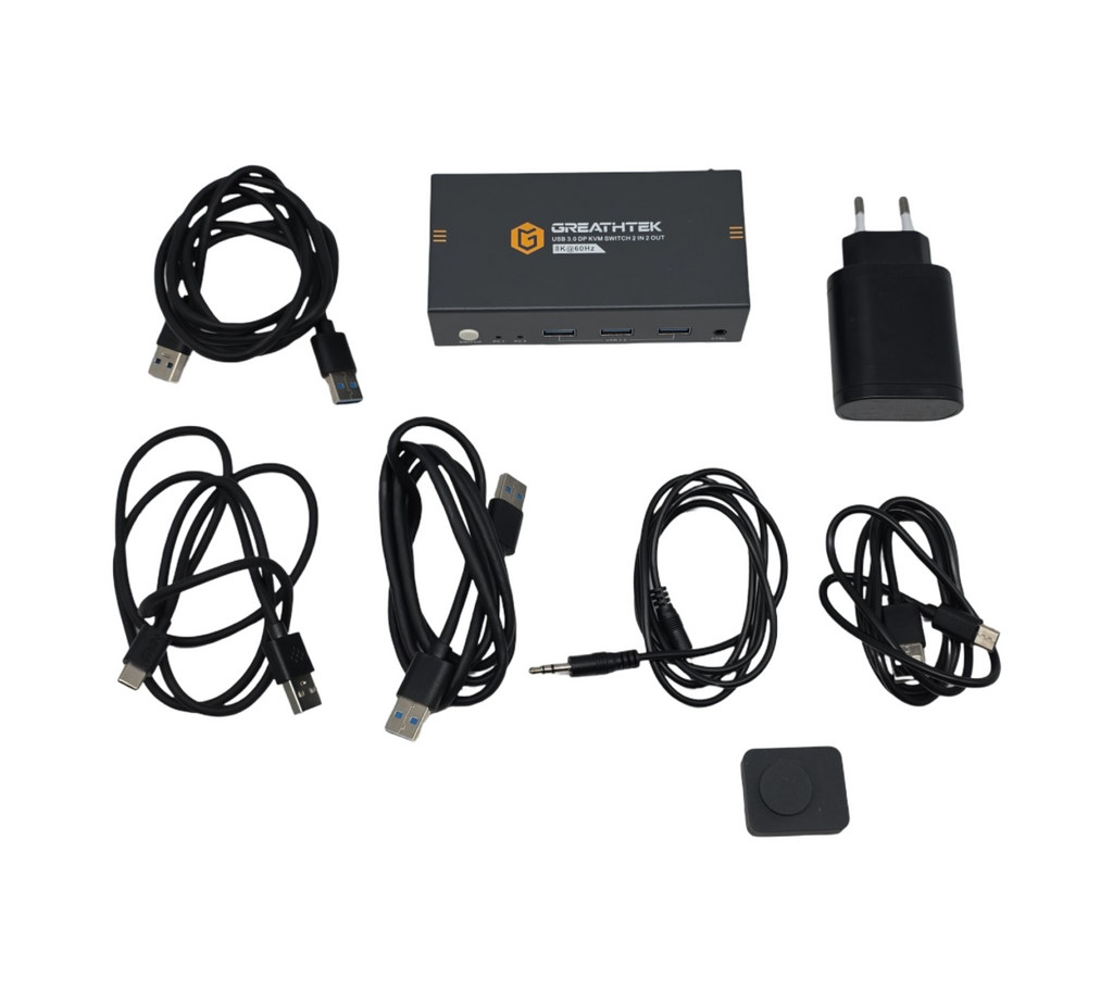 Displayport KVM Switch 2 PC 2 Monitore USB3.0 DP1.4 8K@60Hz 4K@120Hz mit Desktop-Controller