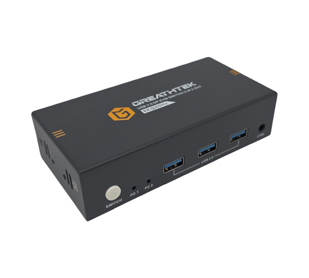 Displayport KVM Switch 2 PC 2 Monitore USB3.0 DP1.4 8K@60Hz 4K@120Hz mit Desktop-Controller