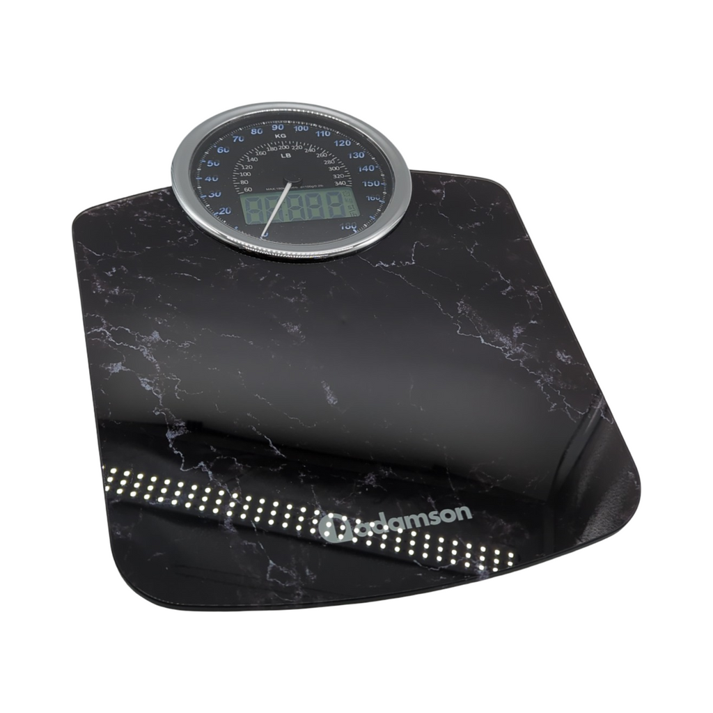 Adamson Hybrid Körperwaage 2-in-1 digital analog bis 180 kg dickes Hartglas extra große Anzeige
