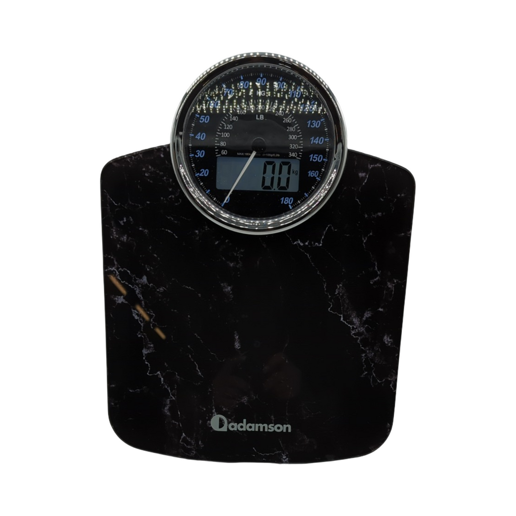 Adamson Hybrid Körperwaage 2-in-1 digital analog bis 180 kg dickes Hartglas extra große Anzeige