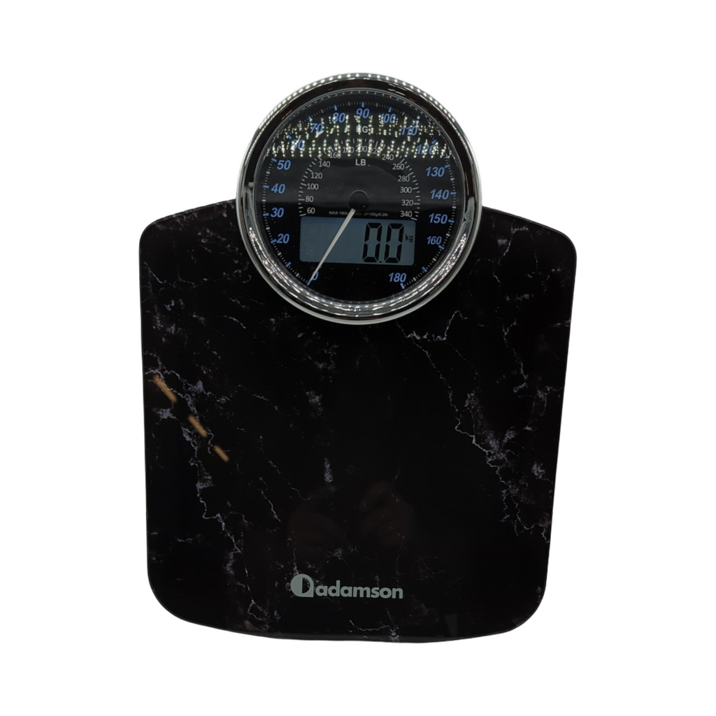 Adamson Hybrid Körperwaage 2-in-1 digital analog bis 180 kg dickes Hartglas extra große Anzeige