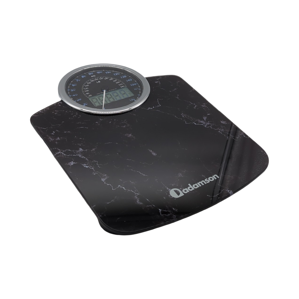 Adamson Hybrid Körperwaage 2-in-1 digital analog bis 180 kg dickes Hartglas extra große Anzeige