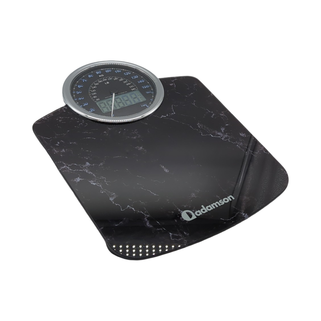 Adamson Hybrid Körperwaage 2-in-1 digital analog bis 180 kg dickes Hartglas extra große Anzeige