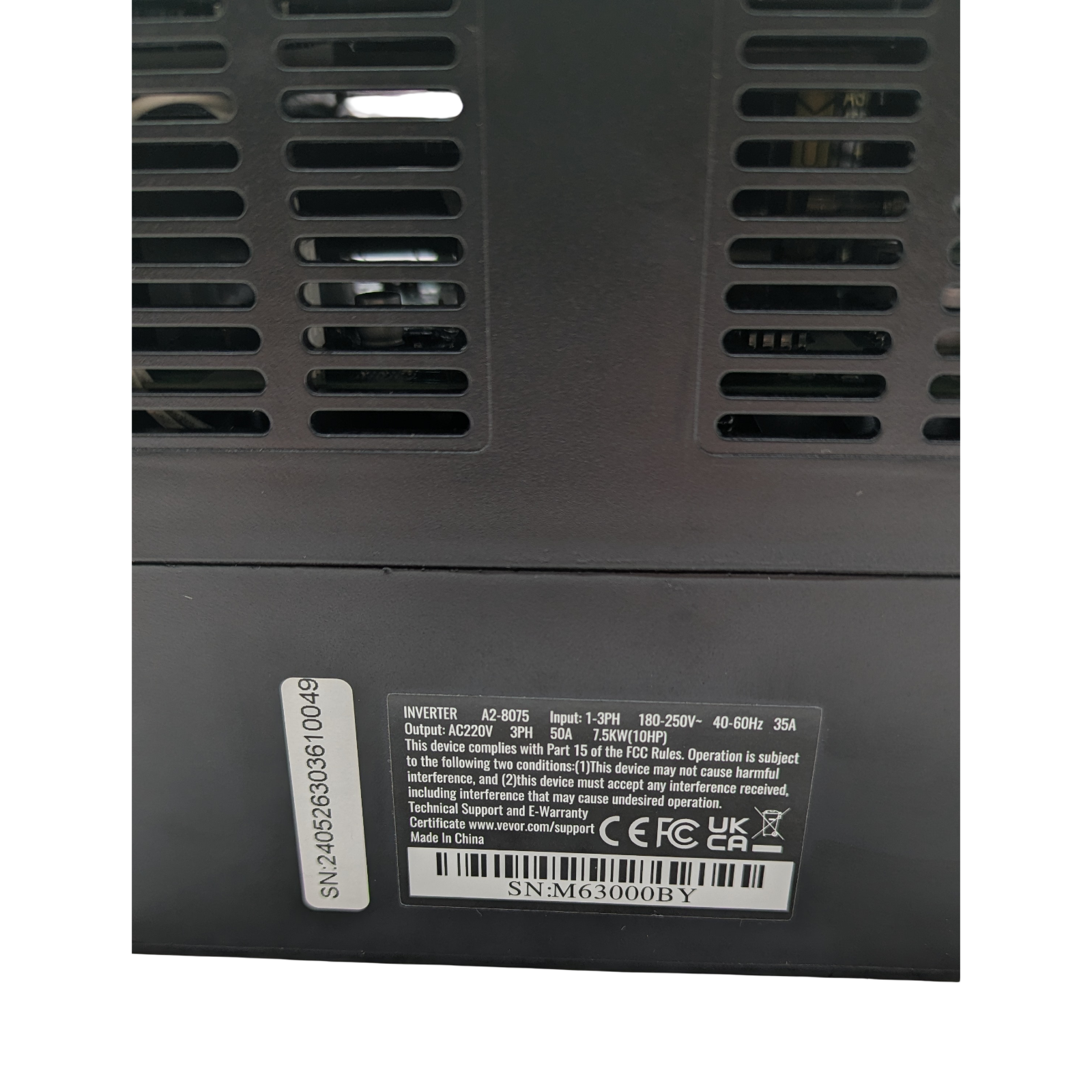 VEVOR Frequenzumrichter VFD 10 PS 7,5 kW 35A 1-3 phasig 220V Eingang zu 3-phasig 220V Ausgang 40-60Hz zu 0-400Hz