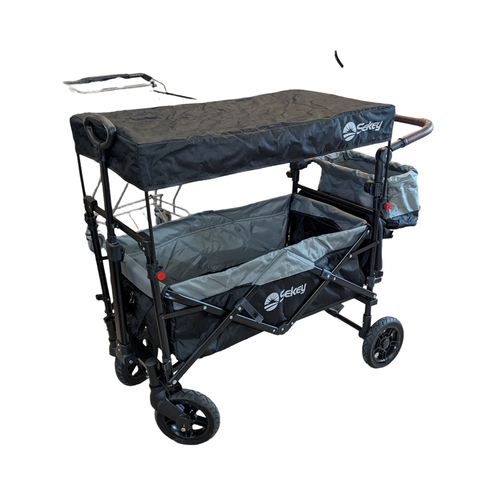 Sekey Bollerwagen faltbar mit Dach Handwagen stoßfest PU Räder Bremsen für 2 Kinder 150kg 110L