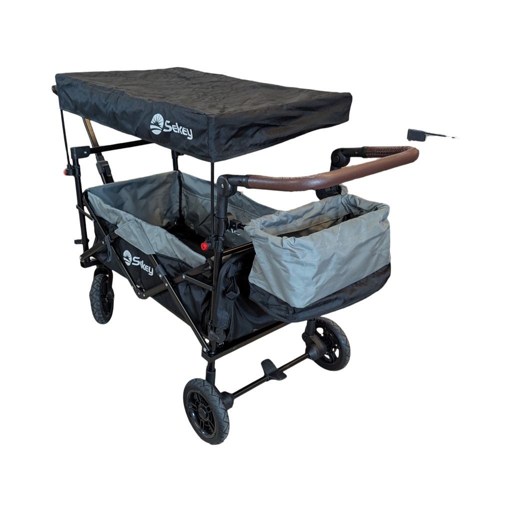 Sekey Bollerwagen faltbar mit Dach Handwagen stoßfest PU Räder Bremsen für 2 Kinder 150kg 110L